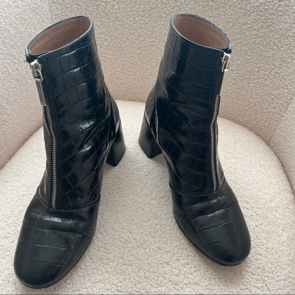 Whistles Shoes - Whistles Rowan Croc Zip Front Boot in Black